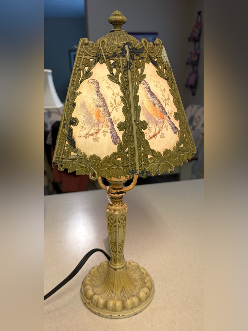 Antique Cast Metal Boudoir Lamp Decorative Bird Relief / Similar Lamps Made 1920 - Picture 1 of 16